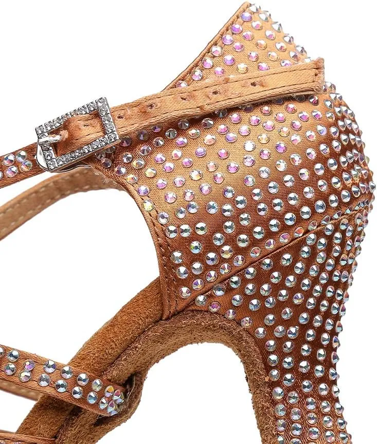 HROYL Women Rhinestone Dance Shoes Latin Ballroom Performence High Heel Dance Heels,YCL424