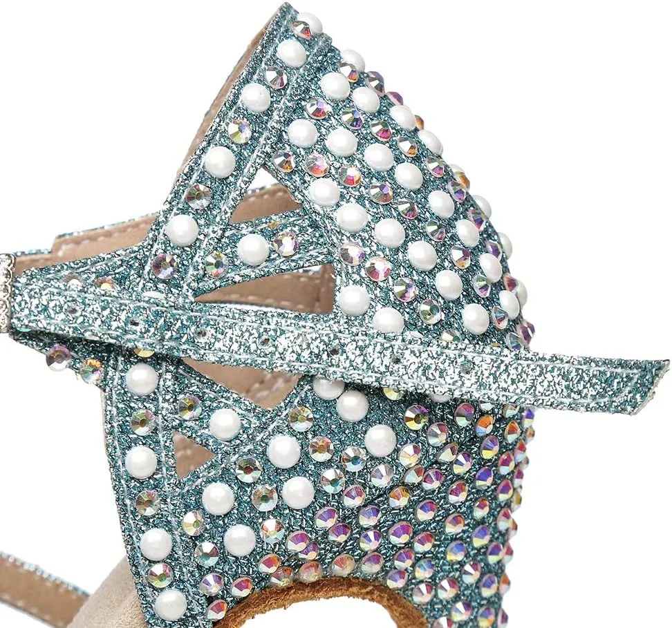 HROYL Women's Rhinestone Latin Dance Shoes Salsa Ballroom Performence Wedding Party Dance Heels,YCL429