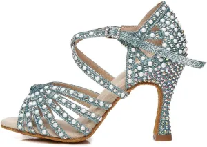 HROYL Women's Rhinestone Latin Dance Shoes Salsa Ballroom Performence Wedding Party Dance Heels,YCL429