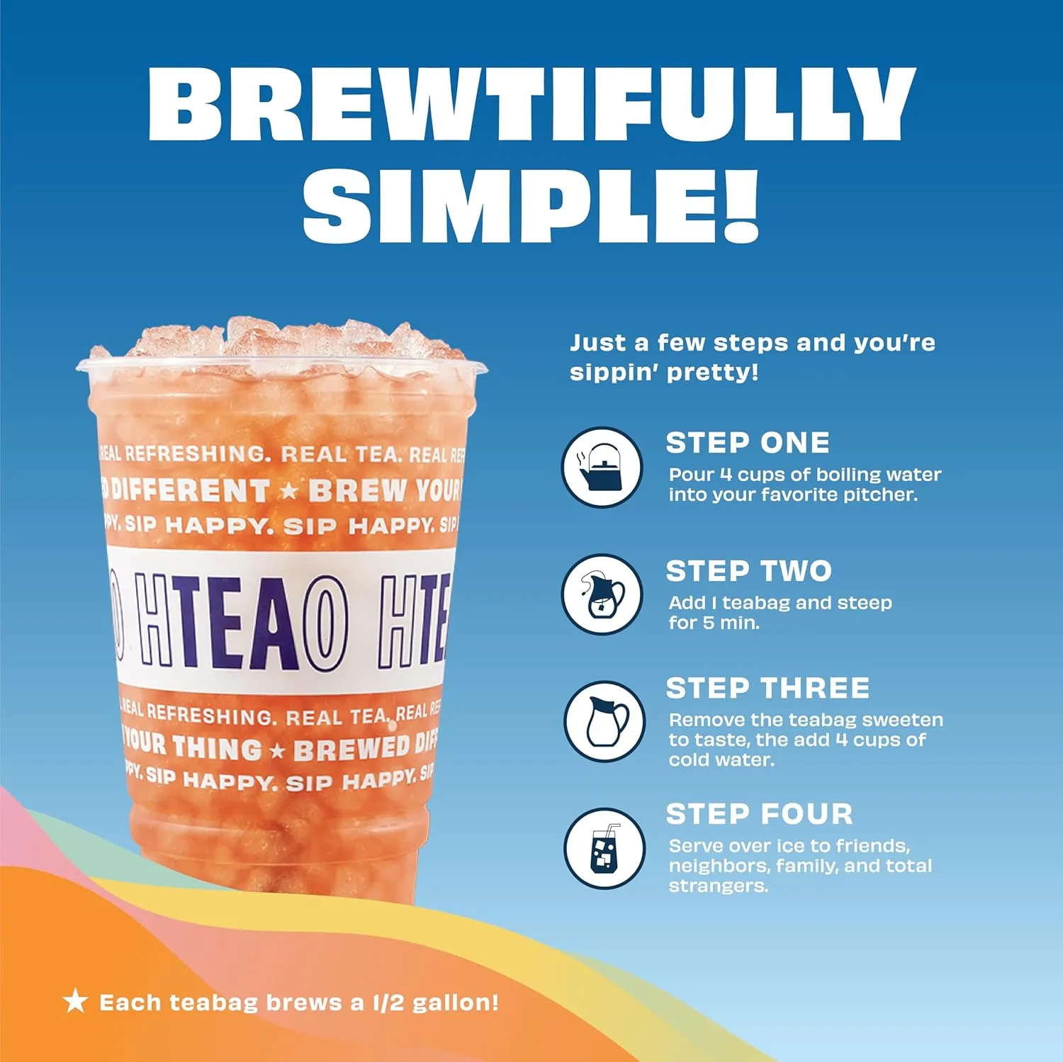 HTeaO Georgia Peach Black Tea – Texas-Style Flavored Iced Tea Bags for Summer – Instant Ice Tea Packets for Quick Brew - Loaded Tea Sachets Ready in 5 Minutes (16-Count, Makes 8 Gallons Total)