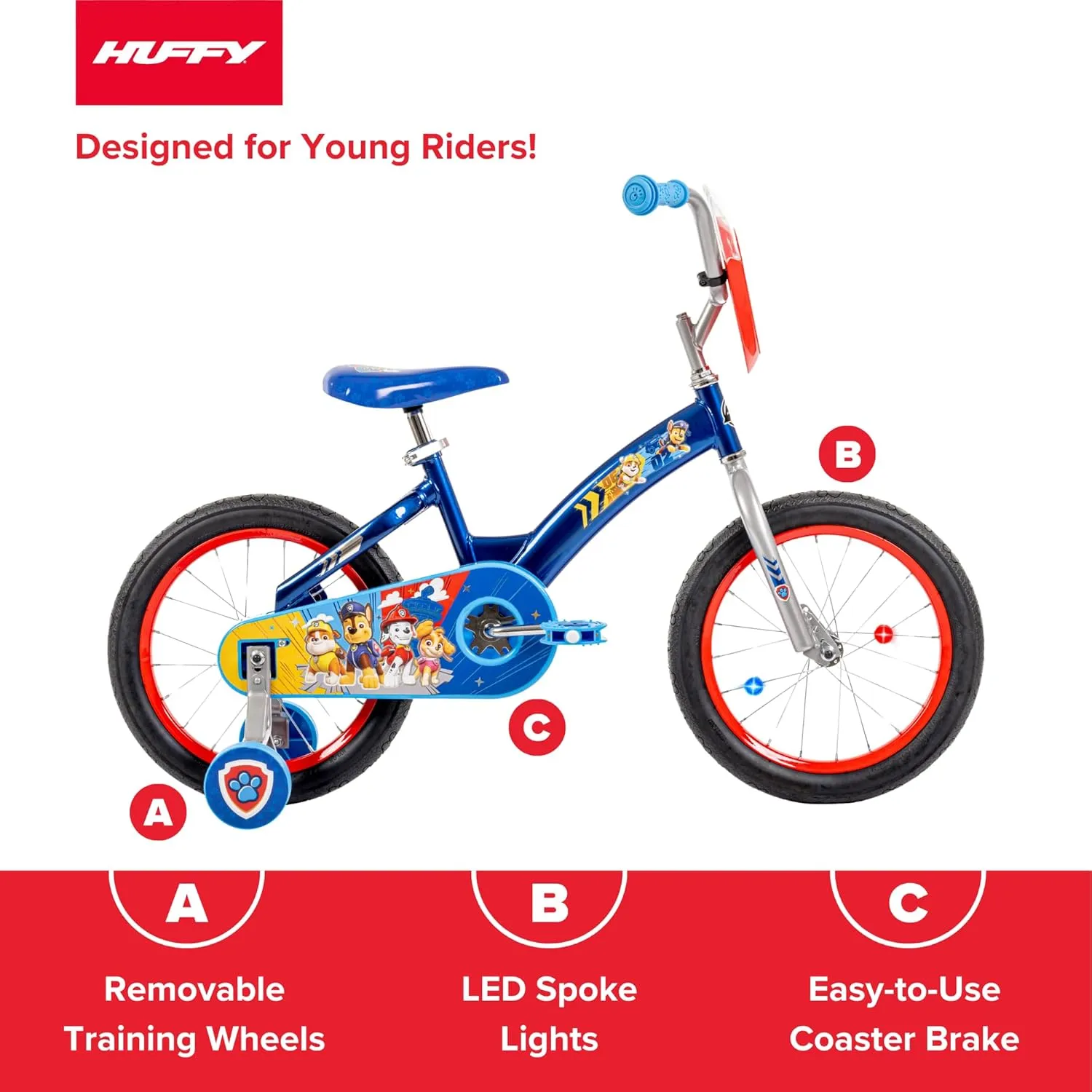Huffy Paw Patrol Kids' Bikes, Sizes 12/16 Inch, Beginner Rider, Multiple Designs and Color Options Available, Removable Training Wheels Included, Fun Paw Patrol Graphics