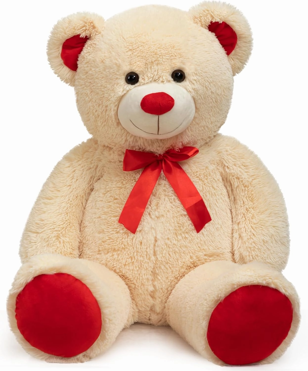 Huge Teddy Bear Stuffed Animal Giant Teddy Bear Plush with Red Ribbon Bow Day Plush Toy Gift for Girlfriend and Kids 36 inch Beige