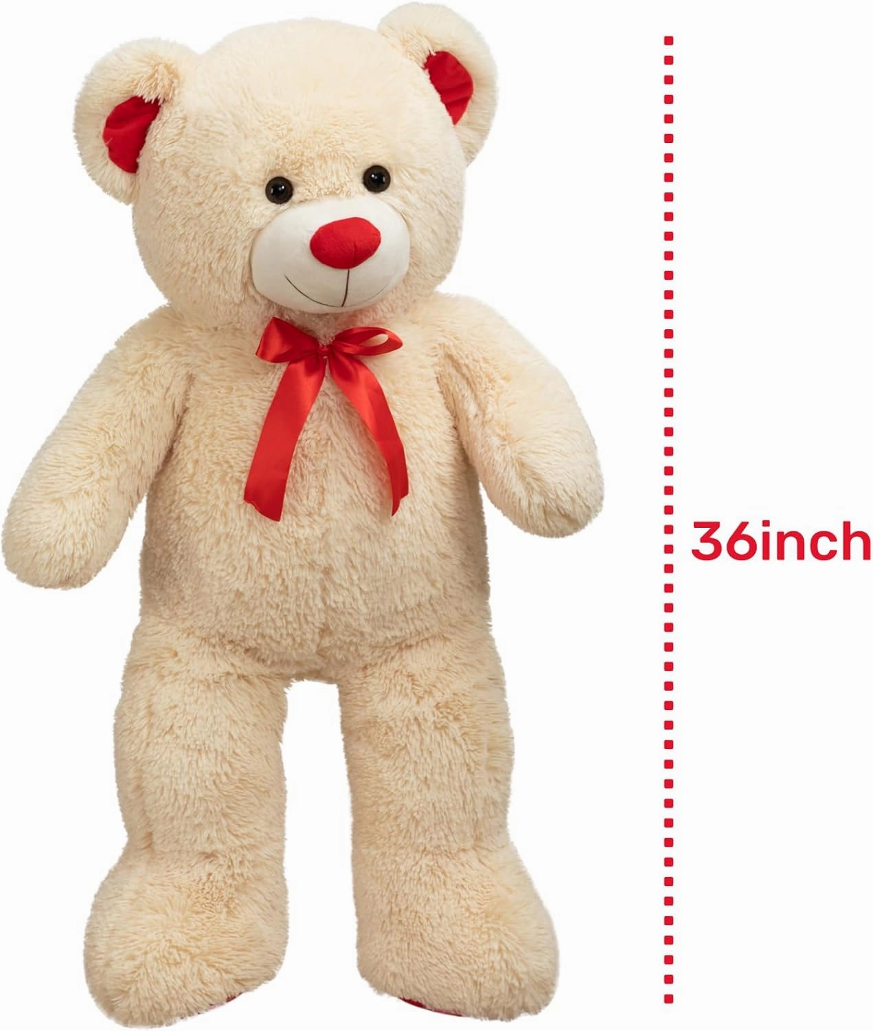 Huge Teddy Bear Stuffed Animal Giant Teddy Bear Plush with Red Ribbon Bow Day Plush Toy Gift for Girlfriend and Kids 36 inch Beige
