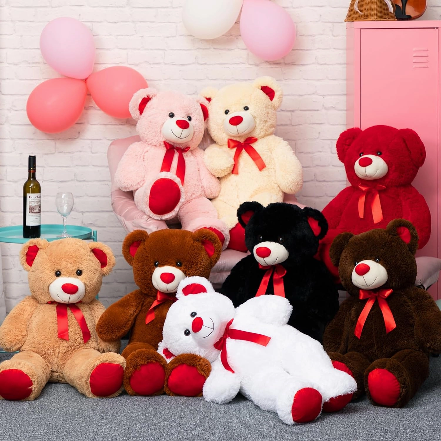 Huge Teddy Bear Stuffed Animal Giant Teddy Bear Plush with Red Ribbon Bow Day Plush Toy Gift for Girlfriend and Kids 36 inch Beige