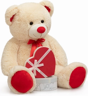 Huge Teddy Bear Stuffed Animal Giant Teddy Bear Plush with Red Ribbon Bow Day Plush Toy Gift for Girlfriend and Kids 36 inch Beige