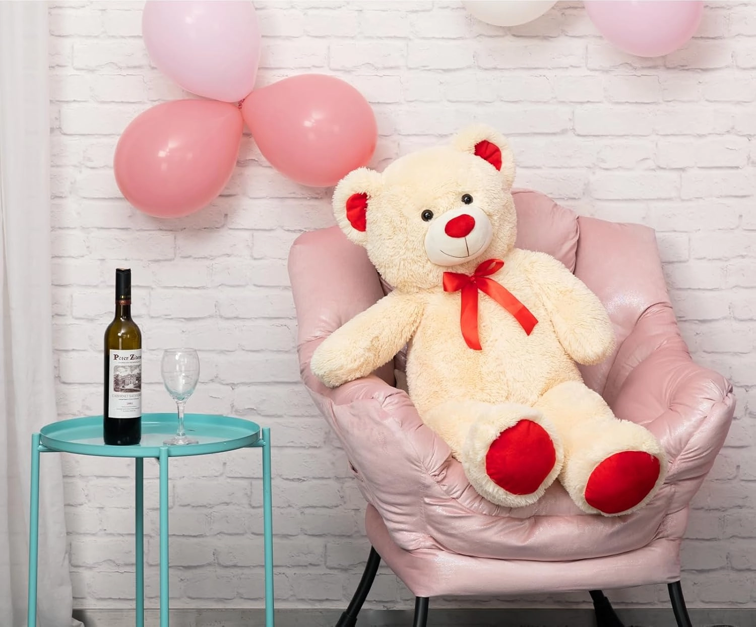 Huge Teddy Bear Stuffed Animal Giant Teddy Bear Plush with Red Ribbon Bow Day Plush Toy Gift for Girlfriend and Kids 36 inch Beige