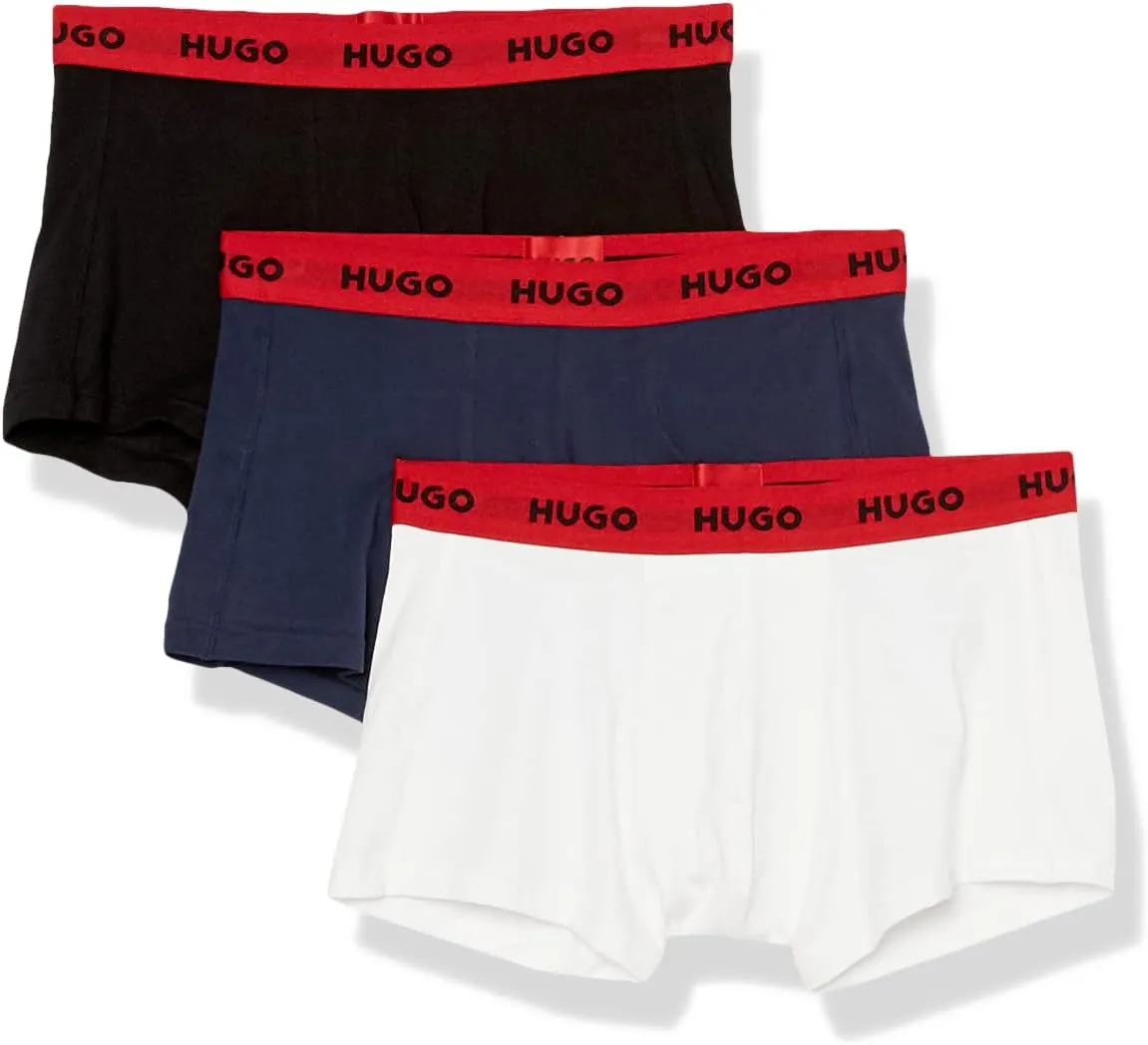 HUGO Men's 3 Pack Bold Logo Cotton Stretch Trunks