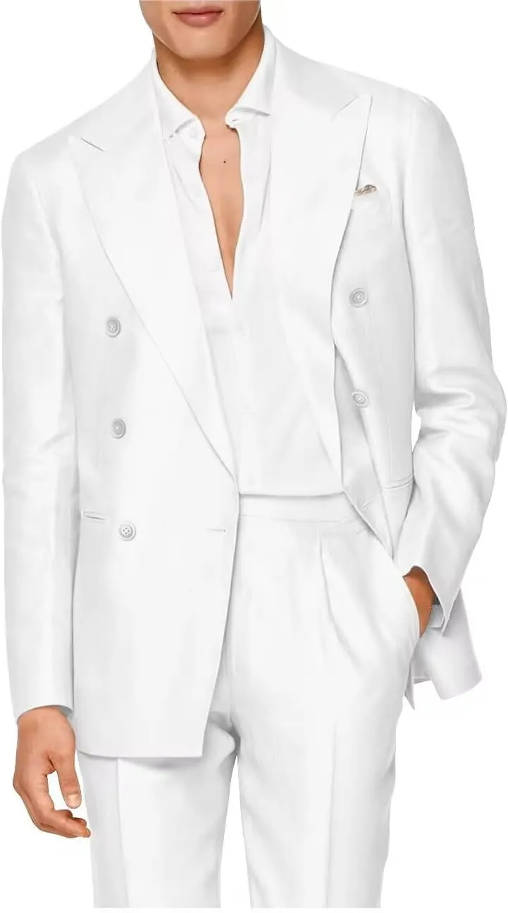 HUUTOE Mens Double Breasted Satin 2 Piece Prom Suits for Men Slim Fit Wedding Summer Homecoming Suit Party Tuxedo Sets