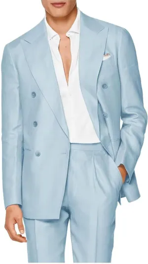 HUUTOE Mens Double Breasted Satin 2 Piece Prom Suits for Men Slim Fit Wedding Summer Homecoming Suit Party Tuxedo Sets
