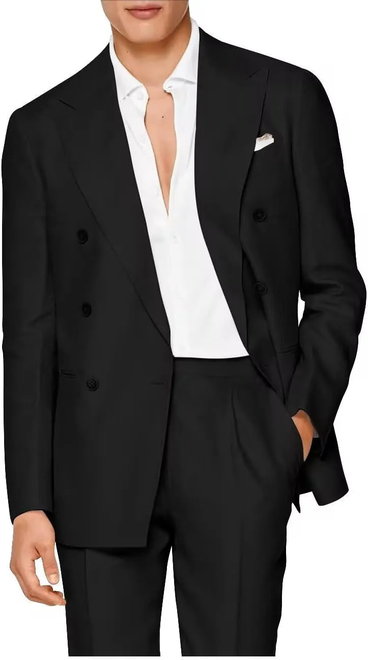 HUUTOE Mens Double Breasted Satin 2 Piece Prom Suits for Men Slim Fit Wedding Summer Homecoming Suit Party Tuxedo Sets