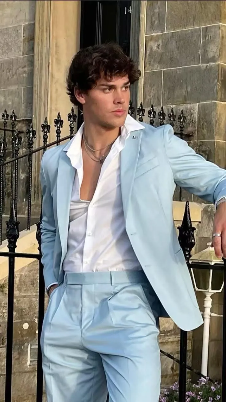 HUUTOE Mens Double Breasted Satin 2 Piece Prom Suits for Men Slim Fit Wedding Summer Homecoming Suit Party Tuxedo Sets