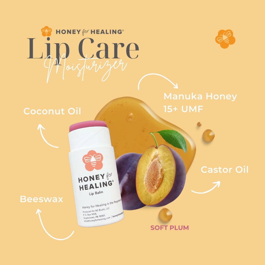 Hydrating Tinted Lip Balm with Manuka Honey 15  UMF | 12  Hour Moisture, Zero Waste Recyclable Tube | Lip Moisturizer & Color in One | 0.25 oz / 7 gr (Soft Plum)