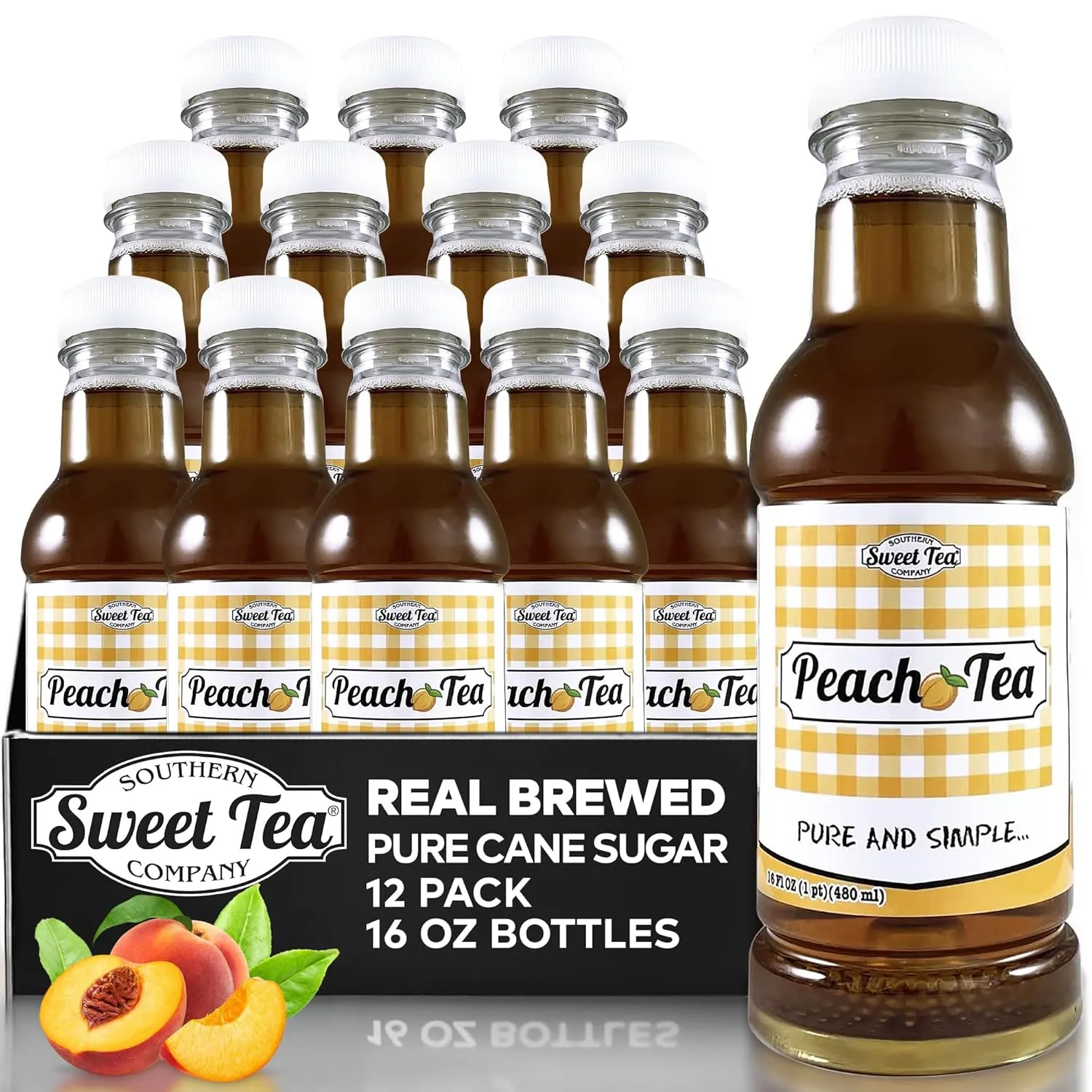 Iced Tea Peach Real Brewed, Pure Cane Sugar, Caffeinated, All Natural No Artificial Flavors or Colors by Southern Sweet Tea Company 12PK