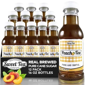 Iced Tea Peach Real Brewed, Pure Cane Sugar, Caffeinated, All Natural No Artificial Flavors or Colors by Southern Sweet Tea Company 12PK