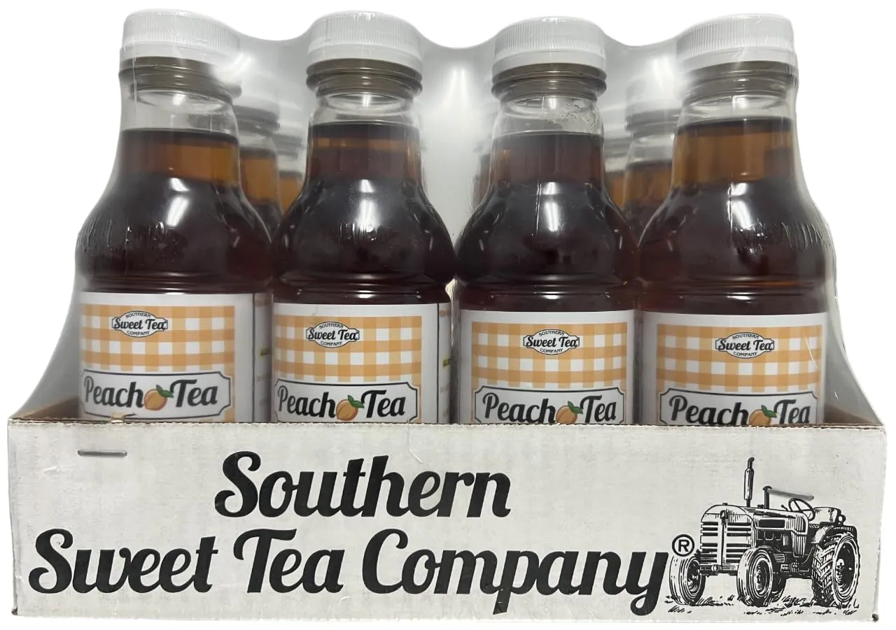 Iced Tea Peach Real Brewed, Pure Cane Sugar, Caffeinated, All Natural No Artificial Flavors or Colors by Southern Sweet Tea Company 12PK