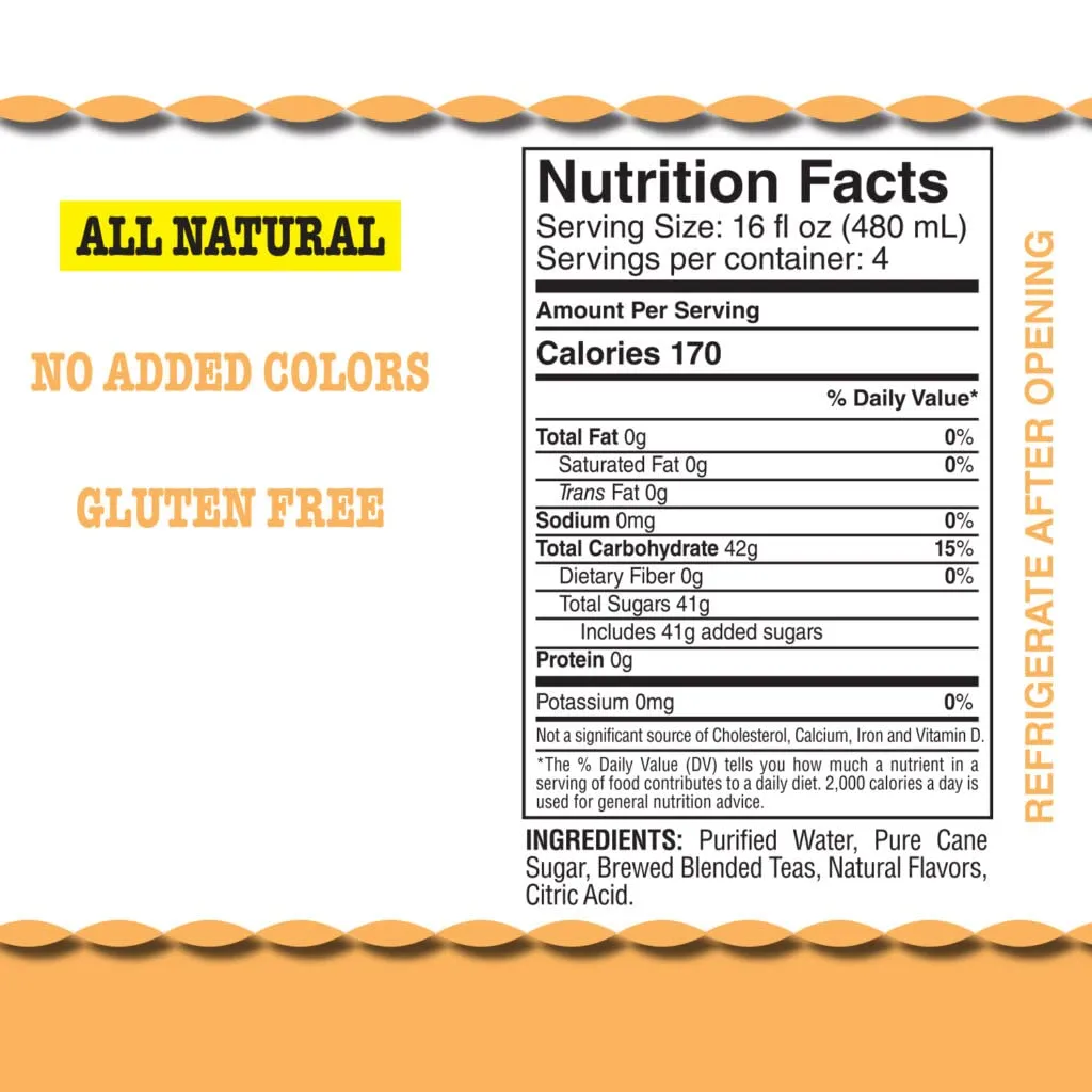 Iced Tea Sweet Peach Real Brewed, Pure Cane Sugar, Caffeinated All Natural Drinks, No Artificial Flavors or Colors (Large 64oz Pack of 1) By Southern Sweet Tea Company
