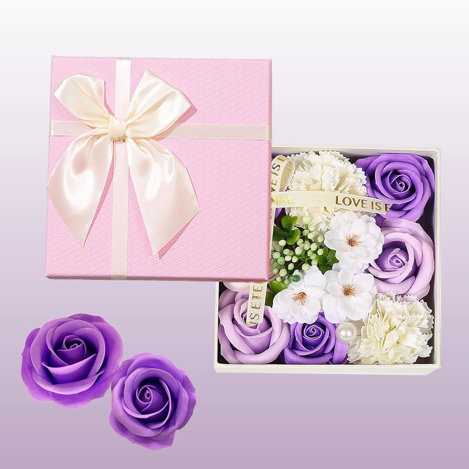 Ideal Swan Floral Scented Bath Soap Rose Flower Petals Purple Plant Essential Oil Rose Soap Set for Her Women Teens Girls Mom Birthdays, Flower Bath Soap for Valentine Christmas Mother's Day