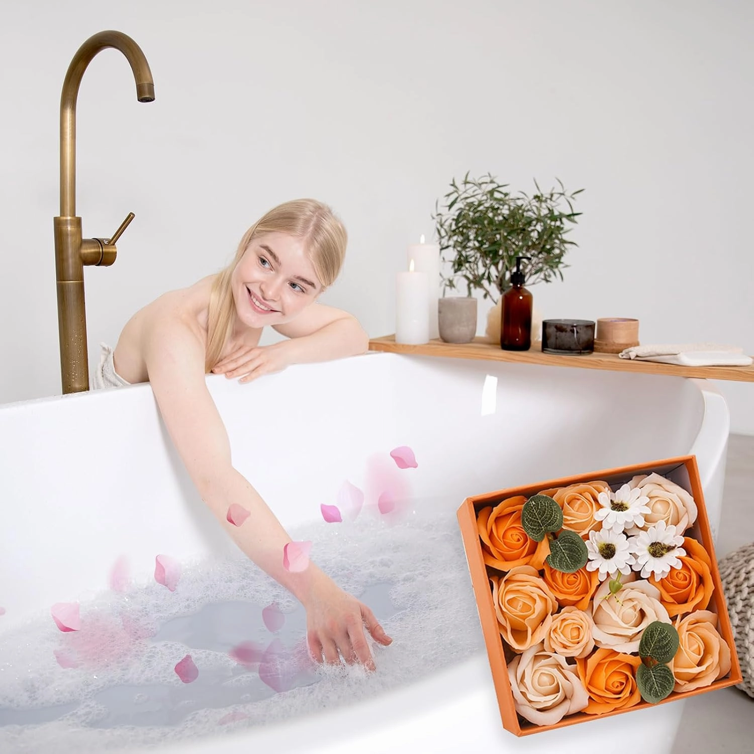 Ideal Swan Rose Bath Soap - Rose Flower Floral Scented Rose Petals in Flower Box, Bath Soap for Birthday Valentine’s Day Thanksgiving Day Christmas (White)
