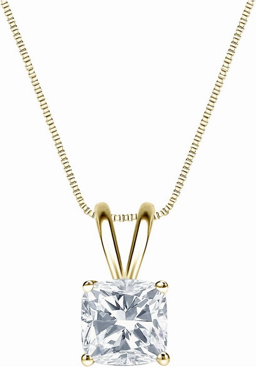 IGI Certified 14k Yellow Gold 4-Prong Basket Cushion-Cut Diamond Solitaire Pendant (1 cttw, G-H, SI1-SI2)