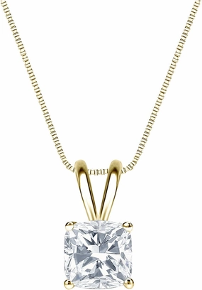 IGI Certified 14k Yellow Gold 4-Prong Basket Cushion-Cut Diamond Solitaire Pendant (1 cttw, G-H, SI1-SI2)