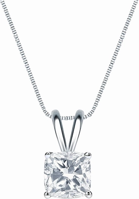 IGI Certified 18k White Gold 4-Prong Basket Cushion-Cut Diamond Solitaire Pendant (1 cttw, G-H, SI1-SI2)