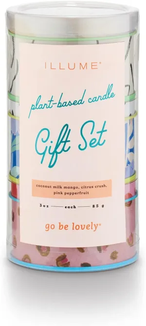 Illume Go Be Lovely Trio Assortment Candle Gift Set, 3" L x 3" W x 8" H