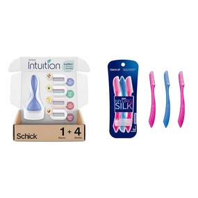 INTUITION Schick Women's Razor Variety Pack with 1 Handle & 4 Refills & Schick Hydro Silk Touch-Up Dermaplaning Tool, 3ct