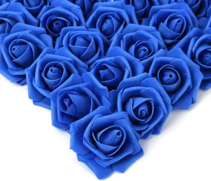 IPOPU Artificial Flowers Roses Heads, 100 Pcs Faux Flowers Real Looking Blue Foam Fake Roses for DIY Crafts Wedding Bouquets Arrangements Party Home Decorations (Royal Blue)