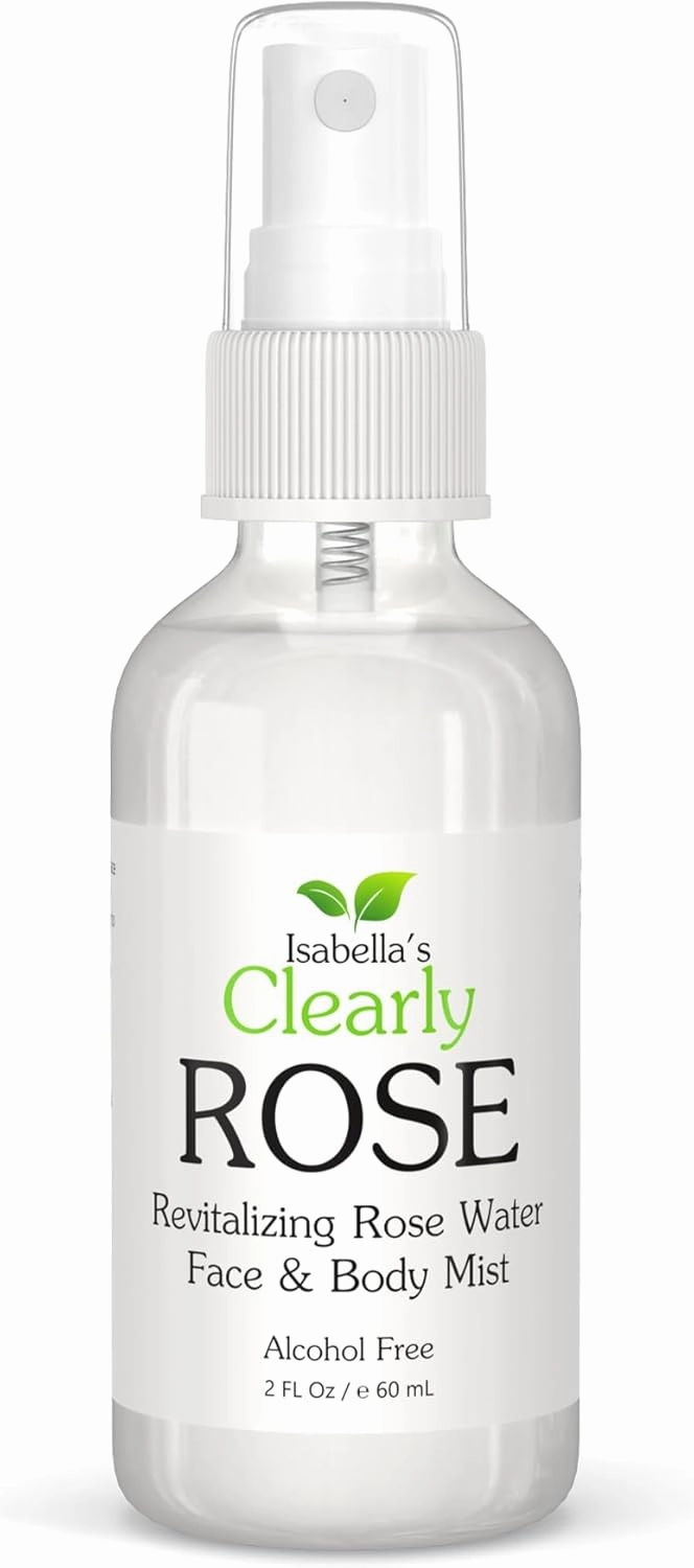 Isabella's Clearly Rose - 100% Pure Rose Petal Water Spray for Hydration, Body and Hair | Revitalizing Aromatherapy Mist | Alcohol-Free, No Additives, Glass Bottle, Made in USA (2 Oz)