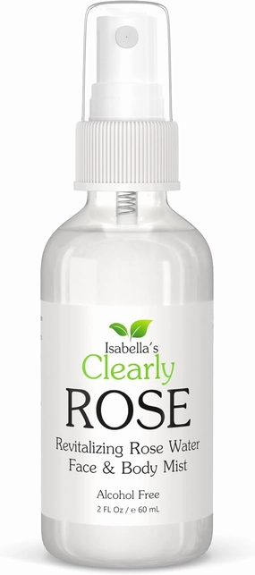 Isabella's Clearly Rose - 100% Pure Rose Petal Water Spray for Hydration, Body and Hair | Revitalizing Aromatherapy Mist | Alcohol-Free, No Additives, Glass Bottle, Made in USA (2 Oz)