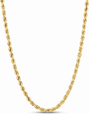 Italian 14K Solid Yellow Gold Rope Chain Necklace for Men & Women Radiant Diamond Cut with Lobster Claw Clasp 14K Real Gold Jewelry Gifts (1.5mm, 2mm, 2.3mm, 2.5mm, 3mm, 3.5mm, 4mm)