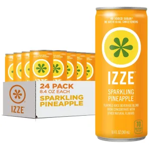 IZZE Sparkling Juice Beverage Blend, Pineapple, No Sugar Added, 8.4 FL OZ, 24 Cans