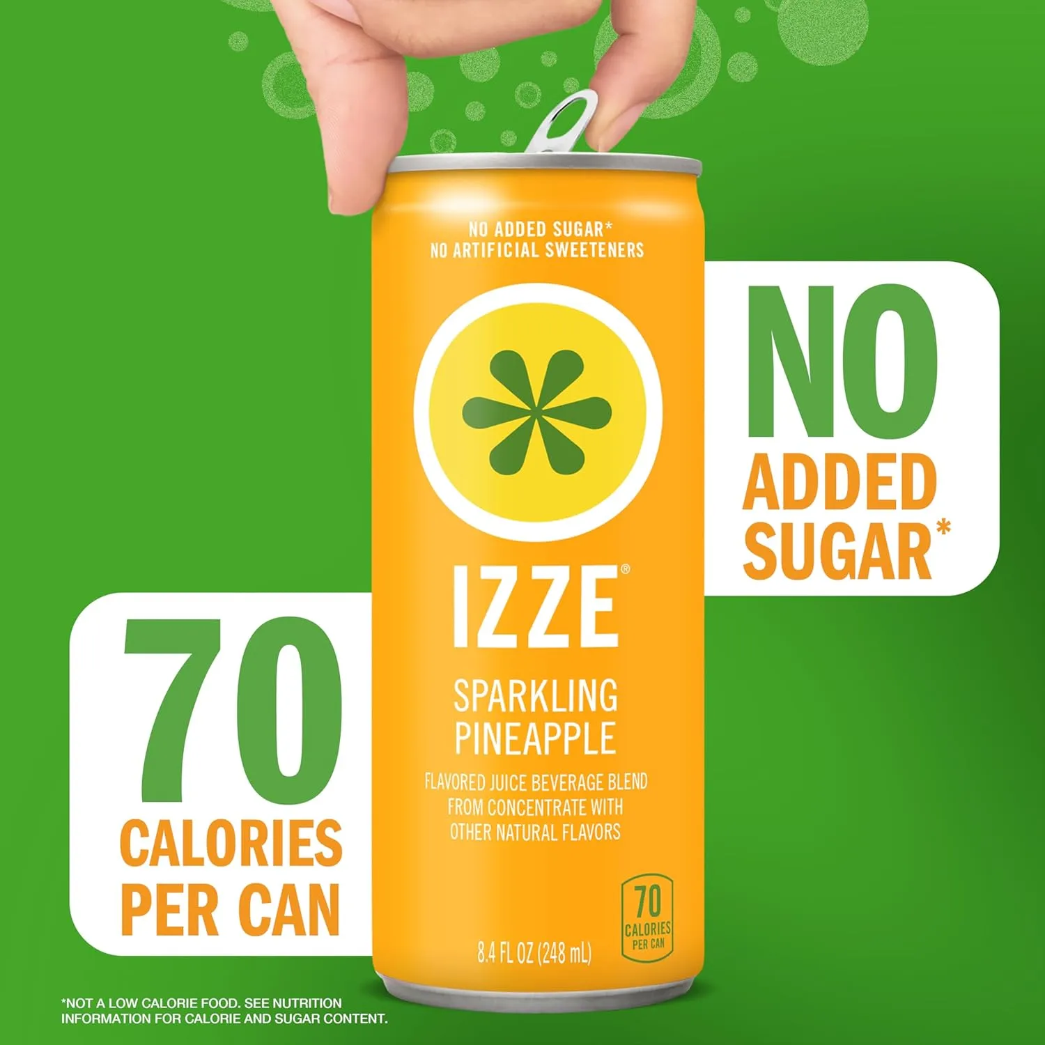IZZE Sparkling Juice Beverage Blend, Pineapple, No Sugar Added, 8.4 FL OZ, 24 Cans