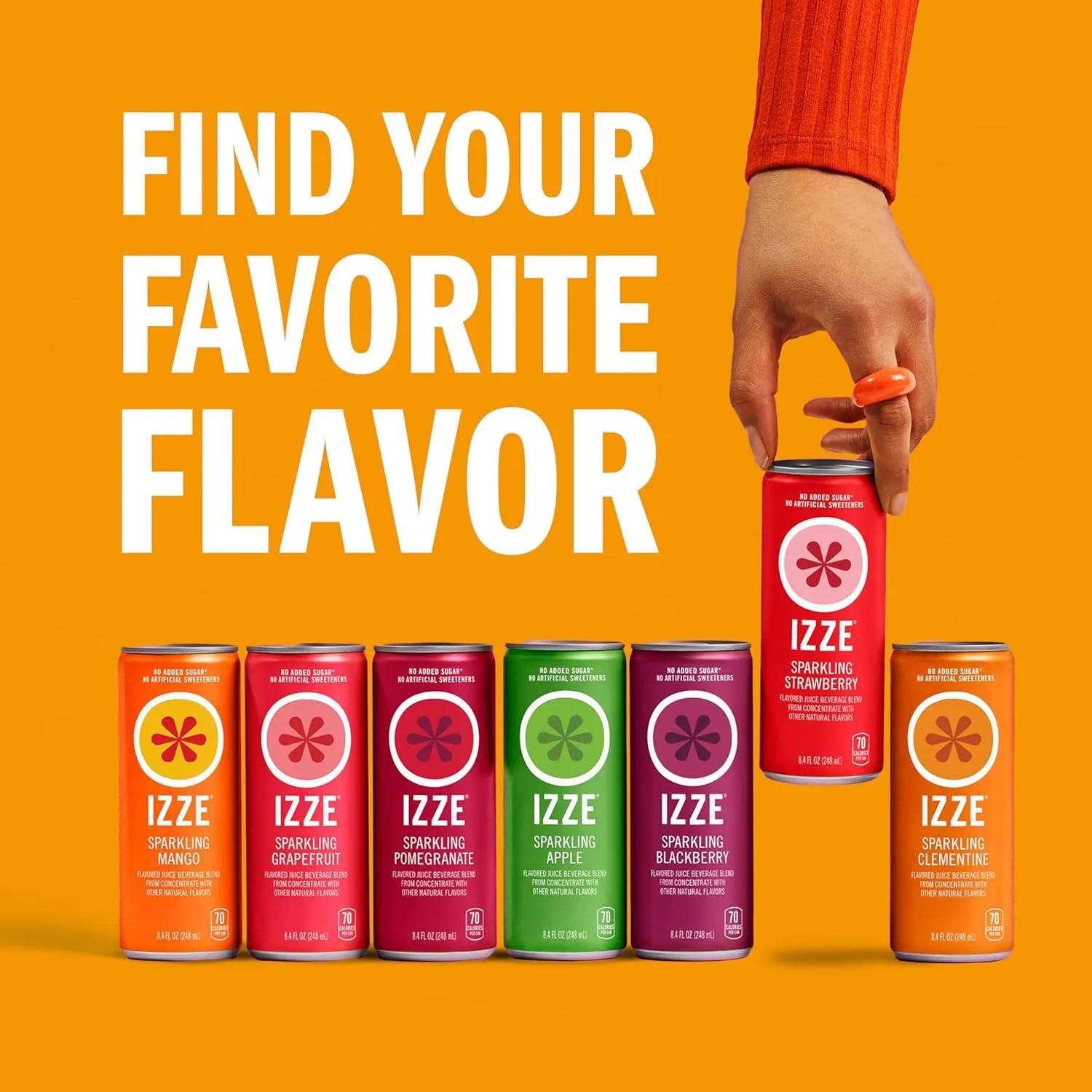 IZZE Sparkling Juice Beverage Blend, Pineapple, No Sugar Added, 8.4 FL OZ, 24 Cans