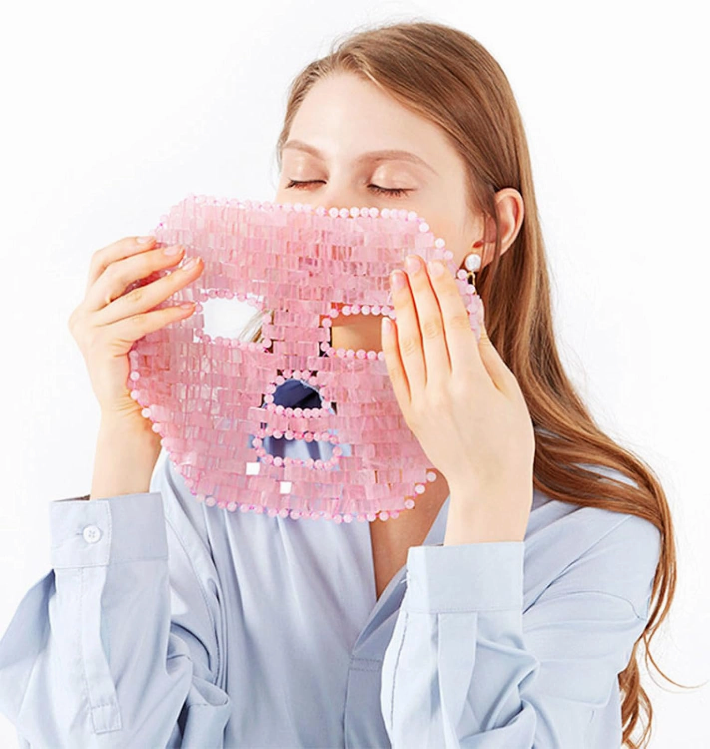 Jade Face Mask 10 Types Natural Stone Facial Massager Rose Quartz Cold Crystal Skin Care Tools,Rose Quartz Mask