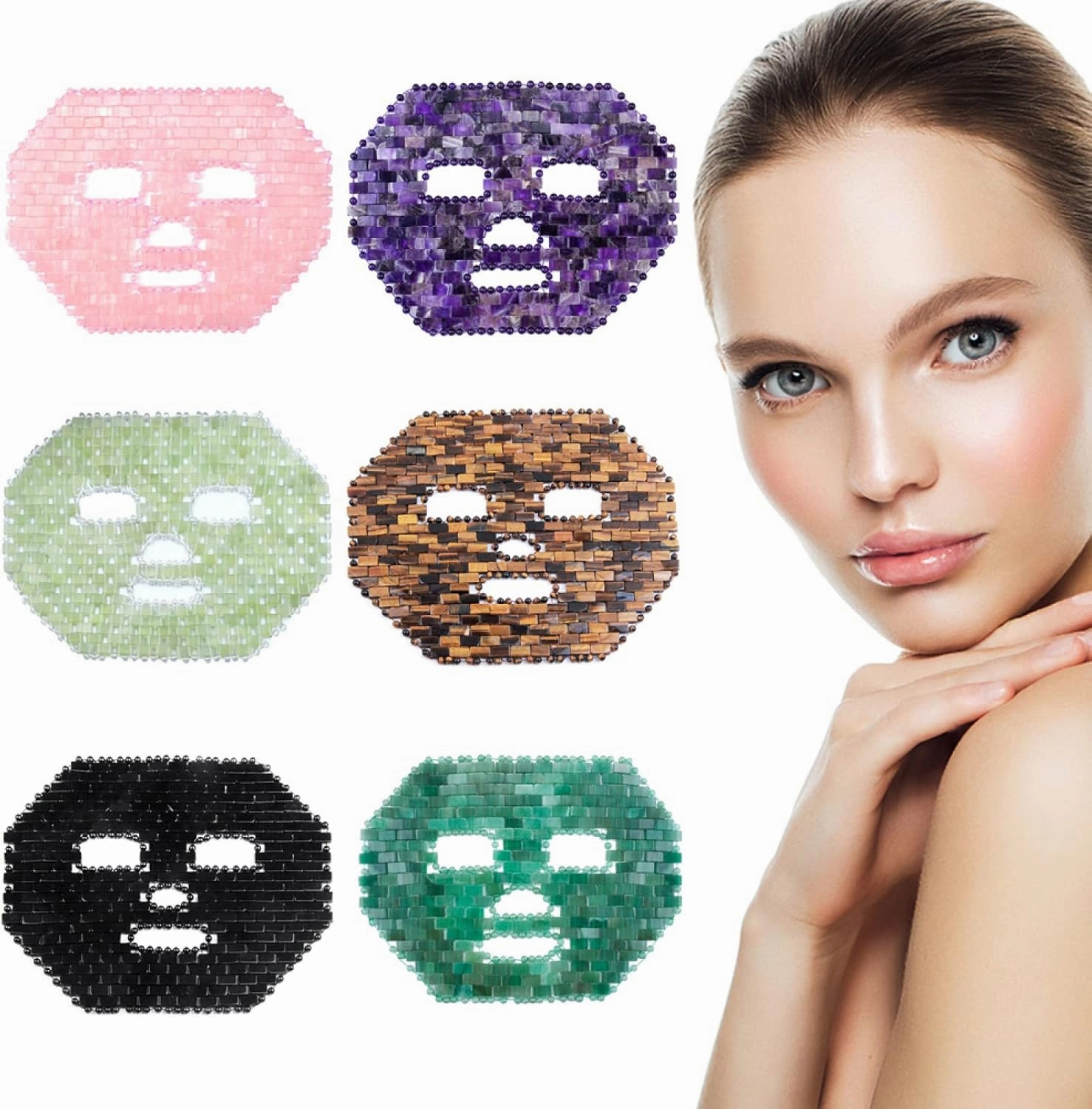 Jade Face Mask 10 Types Natural Stone Facial Massager Rose Quartz Cold Crystal Skin Care Tools,Rose Quartz Mask