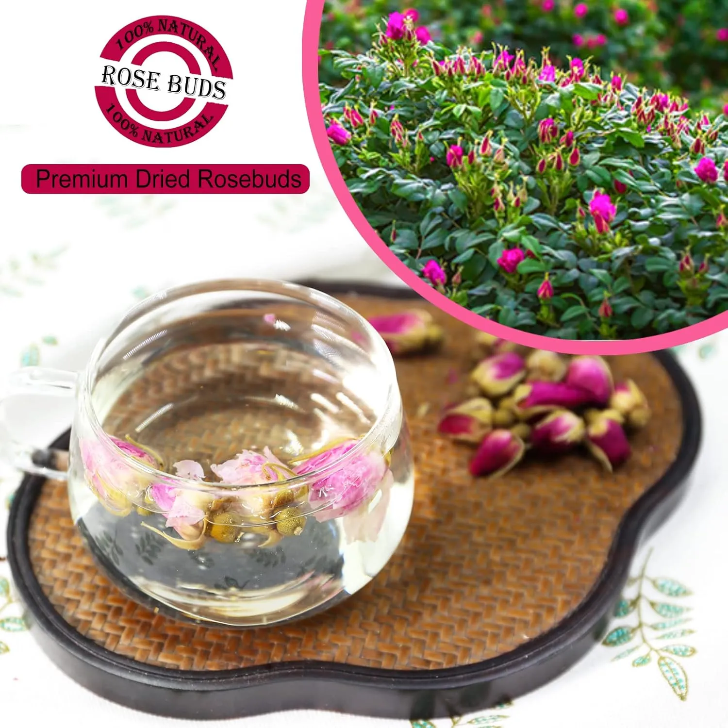 Jarteela - Premium Dried Rose Buds - 5oz/142g - Natural Food-grade Red Rosebud Flowers Bulk - Non-GMO - Caffeine-free - Perfect For Tea, Baking, DIY Candle/Soap