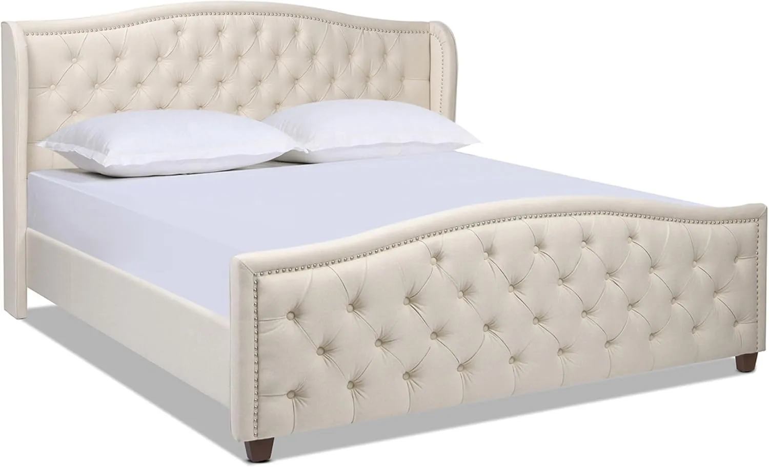 Jennifer Taylor Home Marcella Upholstered Shelter Headboard Bed Set, King, Sky Neutral Beige Polyester
