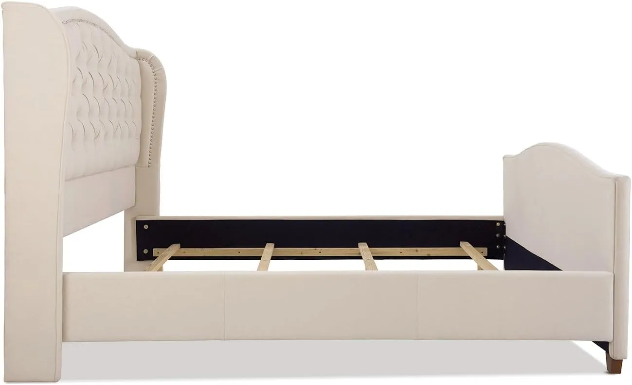 Jennifer Taylor Home Marcella Upholstered Shelter Headboard Bed Set, King, Sky Neutral Beige Polyester