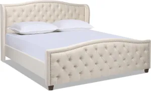 Jennifer Taylor Home Marcella Upholstered Shelter Headboard Bed Set, King, Sky Neutral Beige Polyester