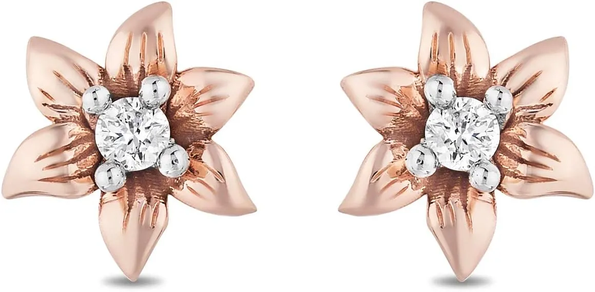 Jewelili Enchanted Disney Fine Jewelry 10k Rose Gold 1/20 CTTW Diamond Rapunzel Earrings