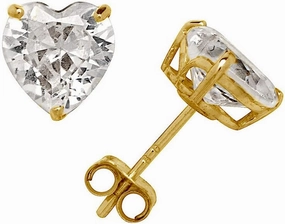 Jewelryweb - Solid 14k Yellow Gold Heart-shaped Cubic Zirconia Stud Earrings -4mm 5mm 6mm - Gold Heart Earrings for Women - Cubic Zirconia Heart Earrings Stud