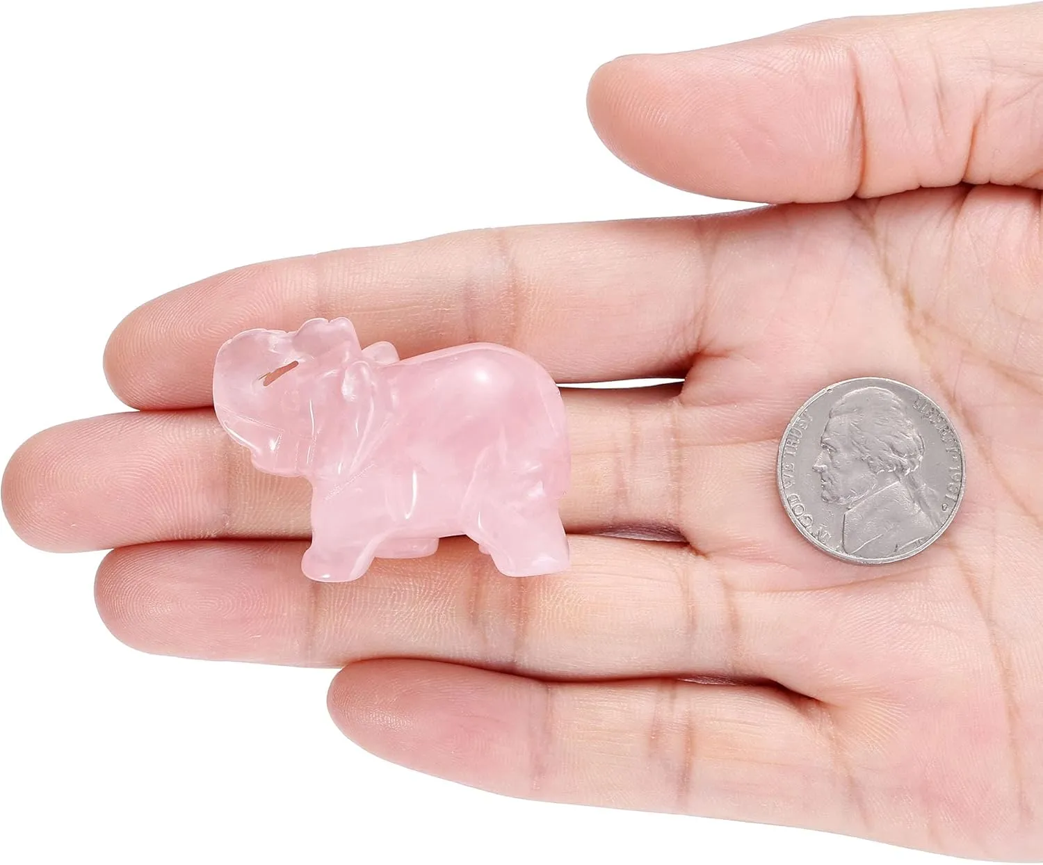 Jovivi 2pcs Natural Carved Rose Quartz Gemstones Healing Crystal Elephant Figurines Statues 1.5'' Hoom Room Desk Decorations