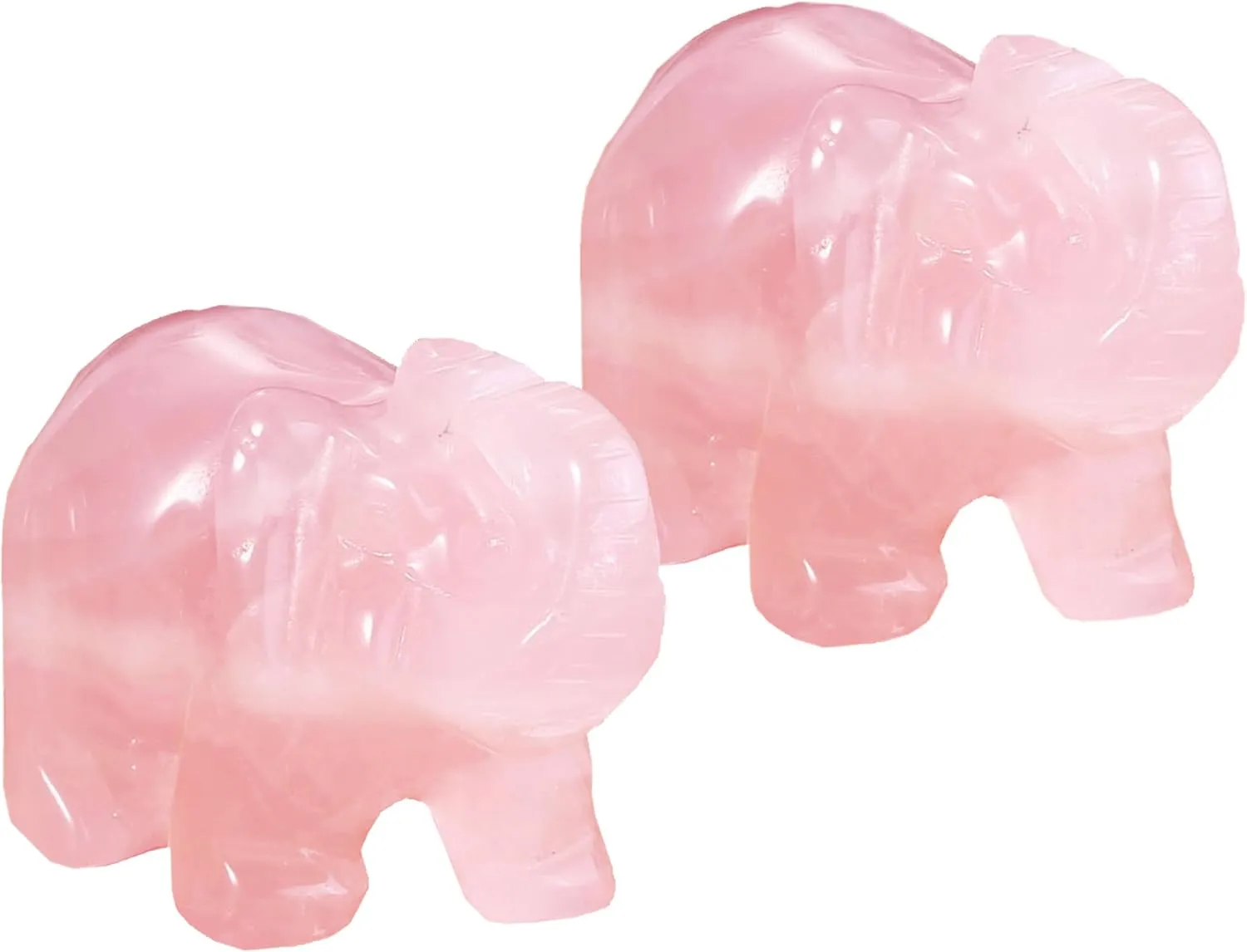 Jovivi 2pcs Natural Carved Rose Quartz Gemstones Healing Crystal Elephant Figurines Statues 1.5'' Hoom Room Desk Decorations