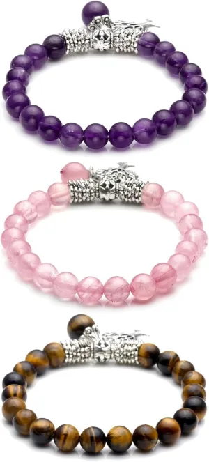 Jovivi 8MM Purple Amethyst Natural Gemstone Life Tree Lucky Charm Stretch Bracelet