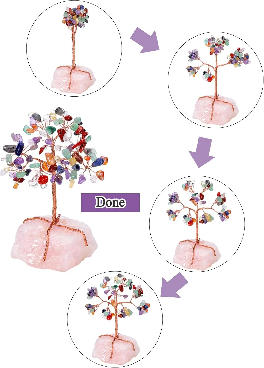 Jovivi Natural Rose Quartz Crystals Tree Rose Quartz Cluster Base Copper Wire Tree Life Healing Crystal Bonsai Money Tree Feng Shui Home Decor for Love, Wealth and Luck 4.72"-5.51"
