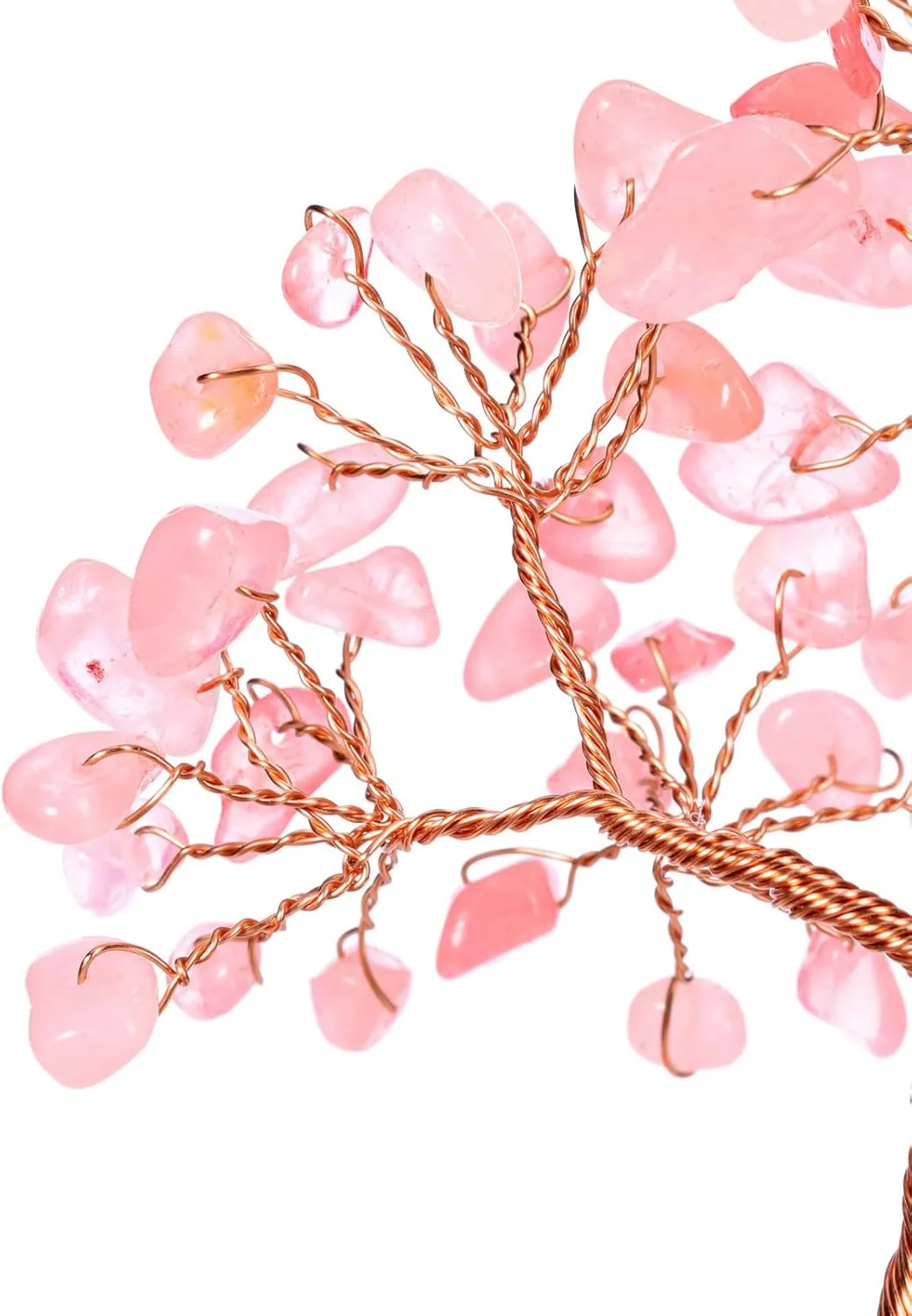 Jovivi Natural Rose Quartz Crystals Tree Rose Quartz Cluster Base Copper Wire Tree Life Healing Crystal Bonsai Money Tree Feng Shui Home Decor for Love, Wealth and Luck 4.72"-5.51"