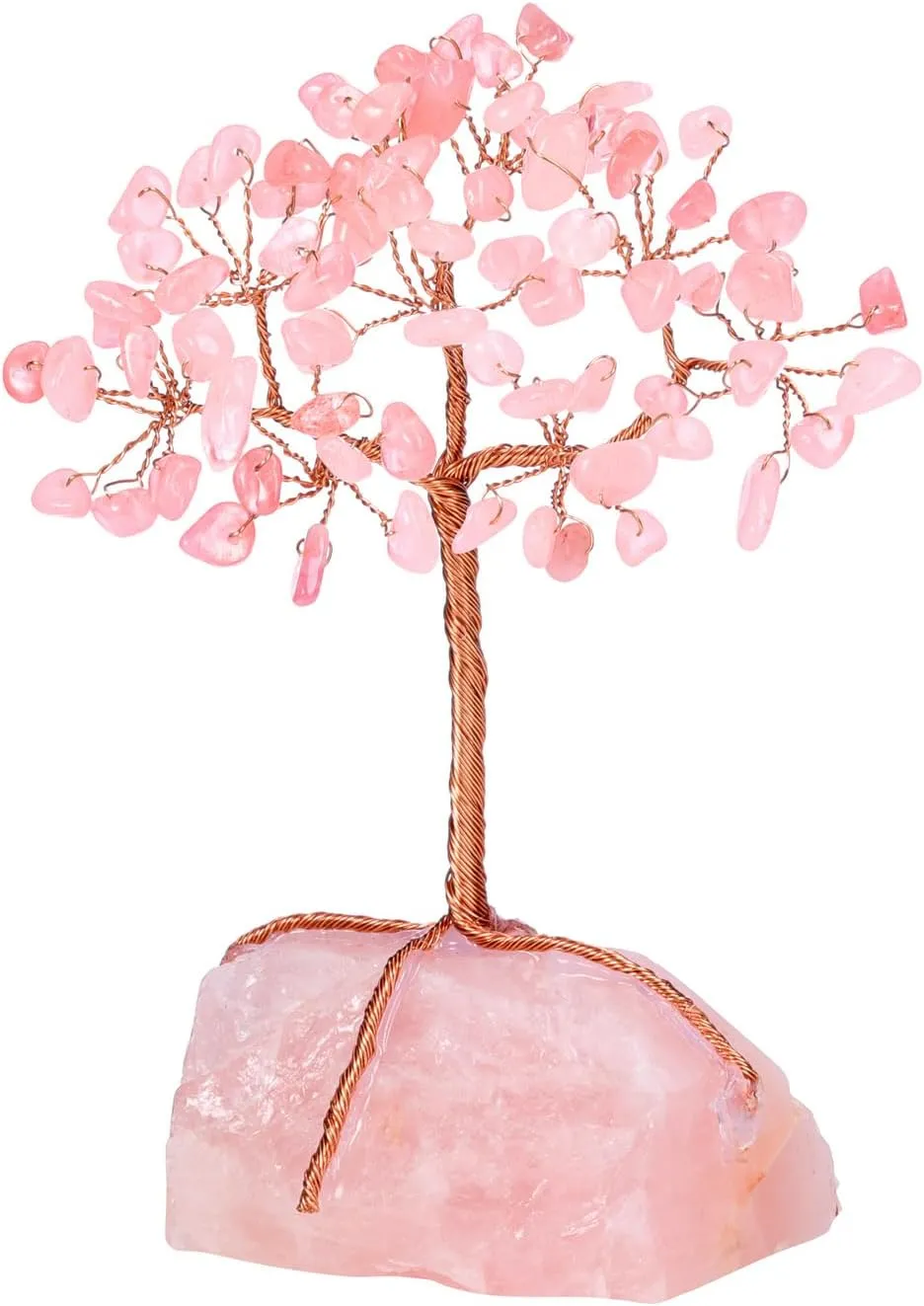 Jovivi Natural Rose Quartz Crystals Tree Rose Quartz Cluster Base Copper Wire Tree Life Healing Crystal Bonsai Money Tree Feng Shui Home Decor for Love, Wealth and Luck 4.72"-5.51"