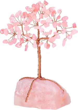 Jovivi Natural Rose Quartz Crystals Tree Rose Quartz Cluster Base Copper Wire Tree Life Healing Crystal Bonsai Money Tree Feng Shui Home Decor for Love, Wealth and Luck 4.72"-5.51"