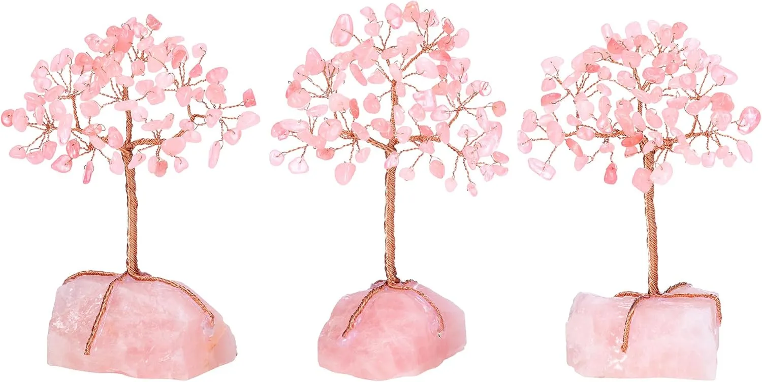 Jovivi Natural Rose Quartz Crystals Tree Rose Quartz Cluster Base Copper Wire Tree Life Healing Crystal Bonsai Money Tree Feng Shui Home Decor for Love, Wealth and Luck 4.72"-5.51"